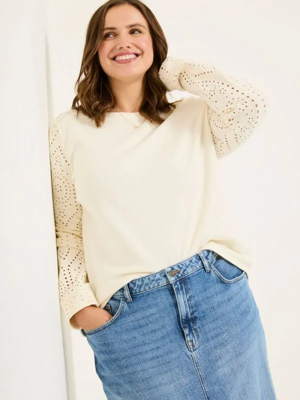 Fat Face Sweatshirts and Hoodies Women Ivory Broderie Crew 100 Cotton Sweatshirt