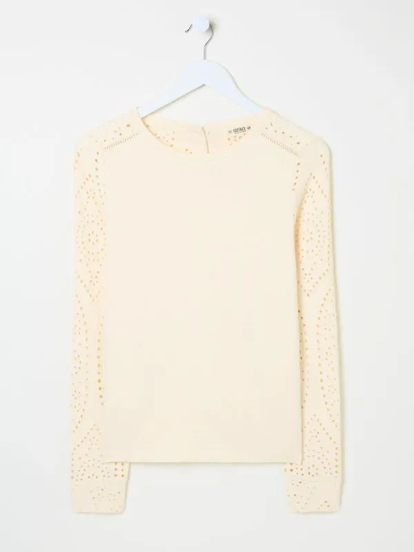 Fat Face Sweatshirts and Hoodies Women Ivory Broderie Crew 100 Cotton Sweatshirt