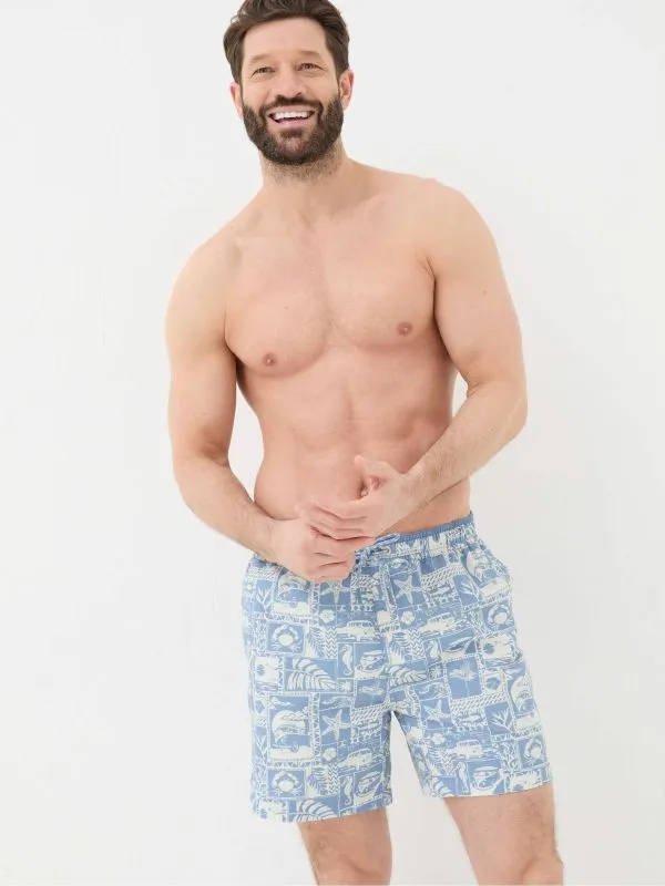 Fat Face Swimwear Men Blue Trevose VW Tile Swim Shorts