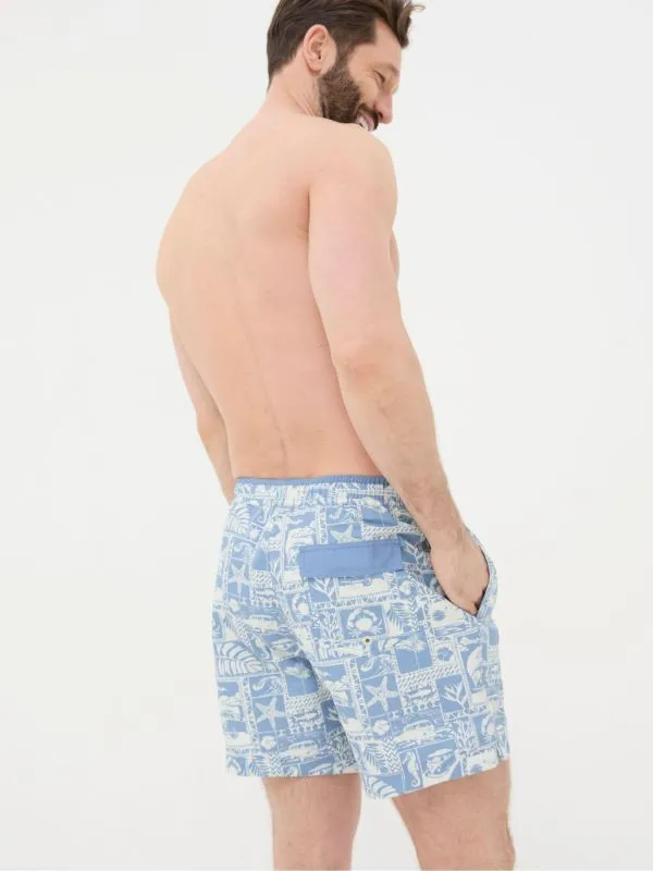 Fat Face Swimwear Men Blue Trevose VW Tile Swim Shorts