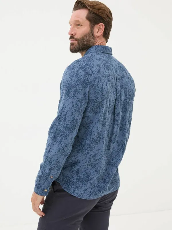 Fat Face Tall Collection Men Blue Long Sleeve Leaf Print 100 Cotton Shirt