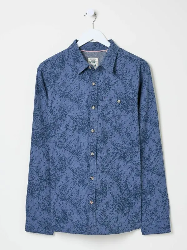 Fat Face Tall Collection Men Blue Long Sleeve Leaf Print 100 Cotton Shirt