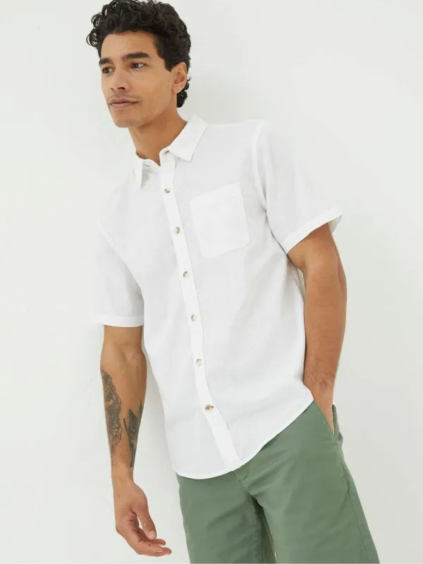 Fat Face Tall Collection Men Bugle White Linen Cotton Shirt