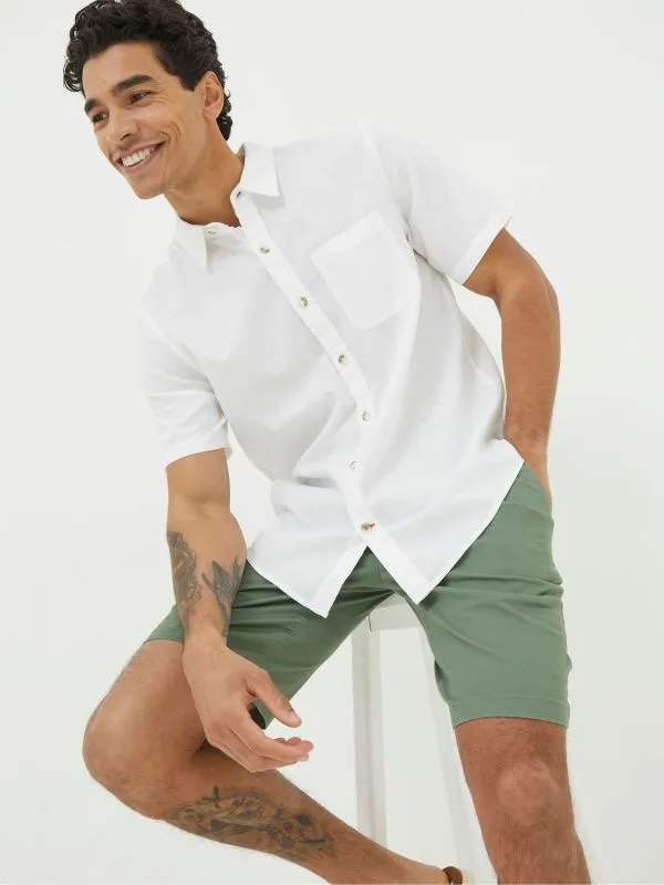 Fat Face Tall Collection Men Bugle White Linen Cotton Shirt