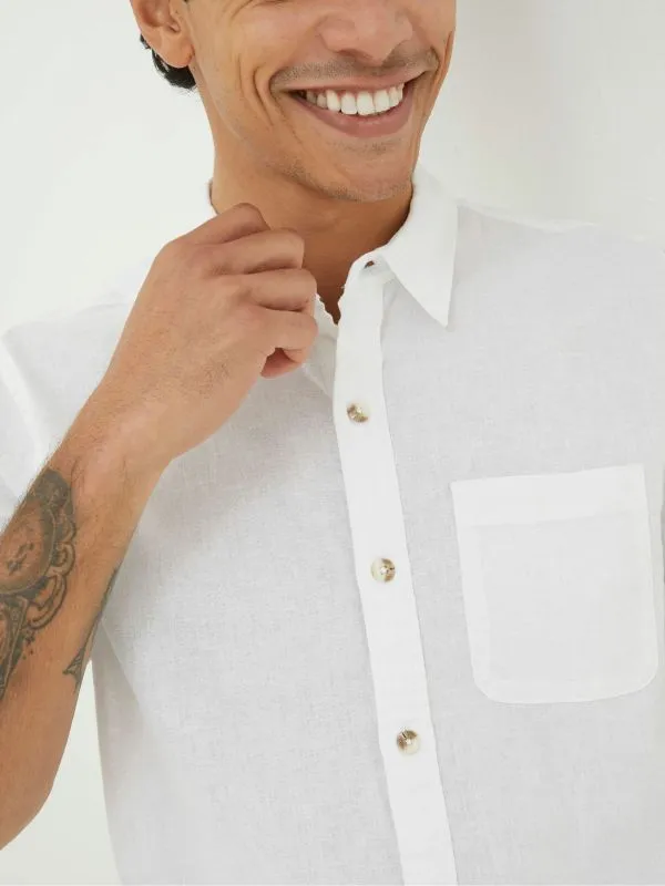 Fat Face Tall Collection Men Bugle White Linen Cotton Shirt