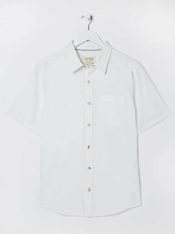 Fat Face Tall Collection Men Bugle White Linen Cotton Shirt