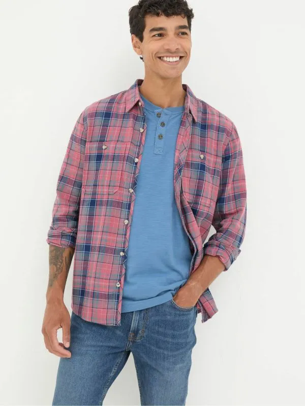 Fat Face Tall Collection Men Davington Pink 100 Cotton Long Sleeve Check Shirt
