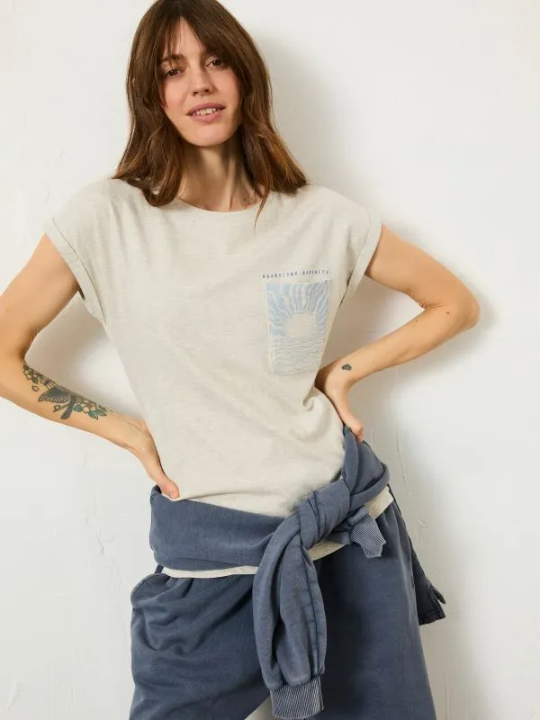 Fat Face Tops and TShirts Women Grey Sea Graphic 100 Organic Cotton TShirt