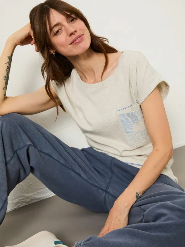 Fat Face Tops and TShirts Women Grey Sea Graphic 100 Organic Cotton TShirt