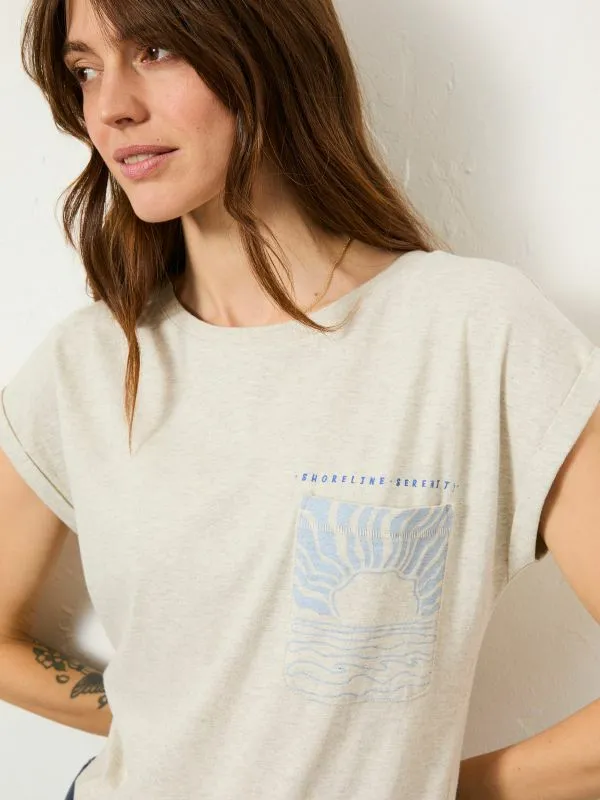 Fat Face Tops and TShirts Women Grey Sea Graphic 100 Organic Cotton TShirt