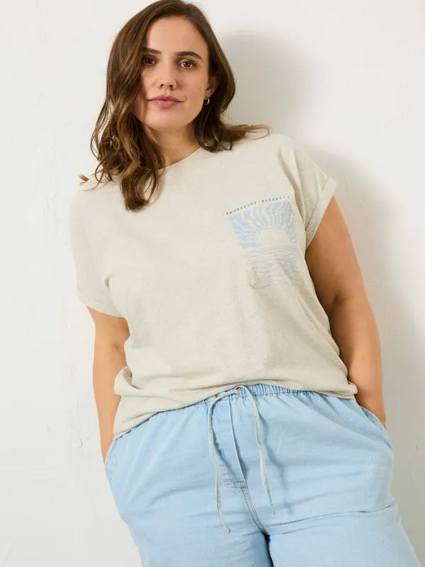 Fat Face Tops and TShirts Women Grey Sea Graphic 100 Organic Cotton TShirt