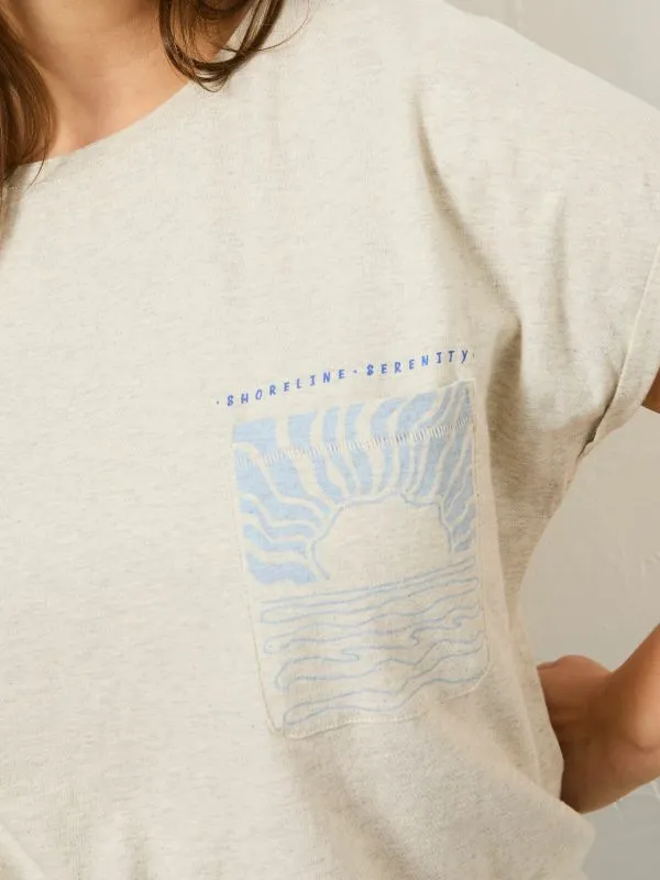 Fat Face Tops and TShirts Women Grey Sea Graphic 100 Organic Cotton TShirt