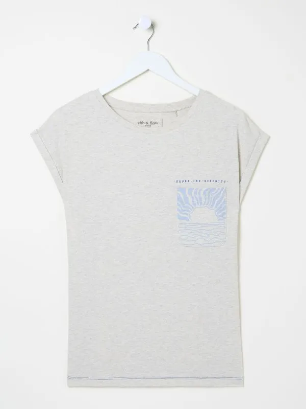 Fat Face Tops and TShirts Women Grey Sea Graphic 100 Organic Cotton TShirt