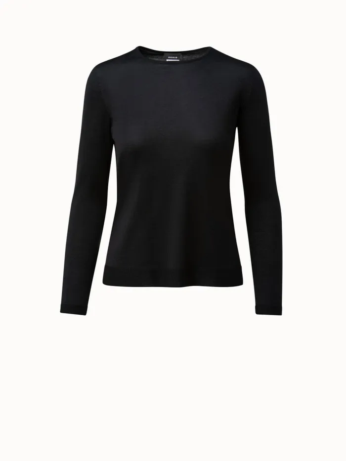 Fine Gauge Cashmere Silk Pullover Black Women Akris Cashmere