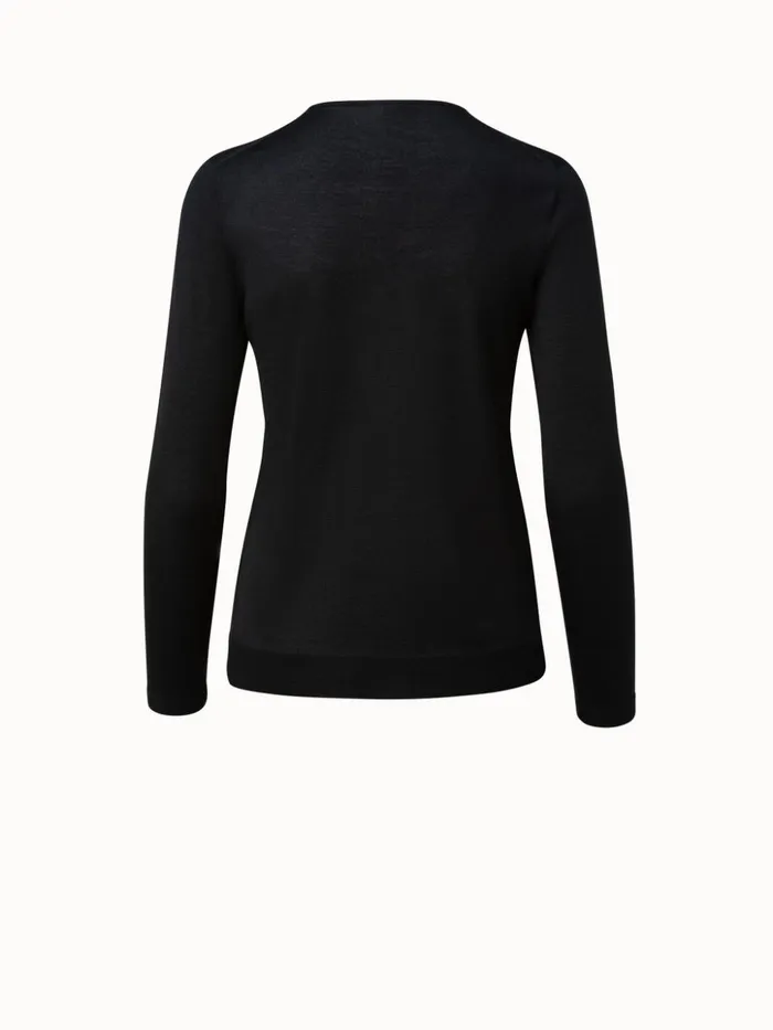 Fine Gauge Cashmere Silk Pullover Black Women Akris Cashmere
