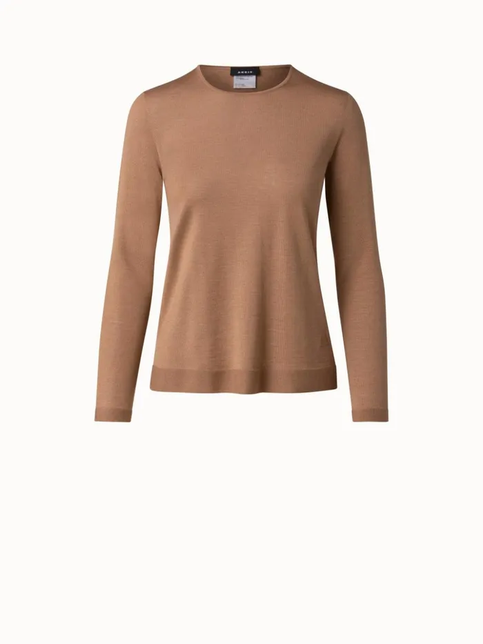 Fine Gauge Cashmere Silk Pullover Camel Women Akris Knitwear