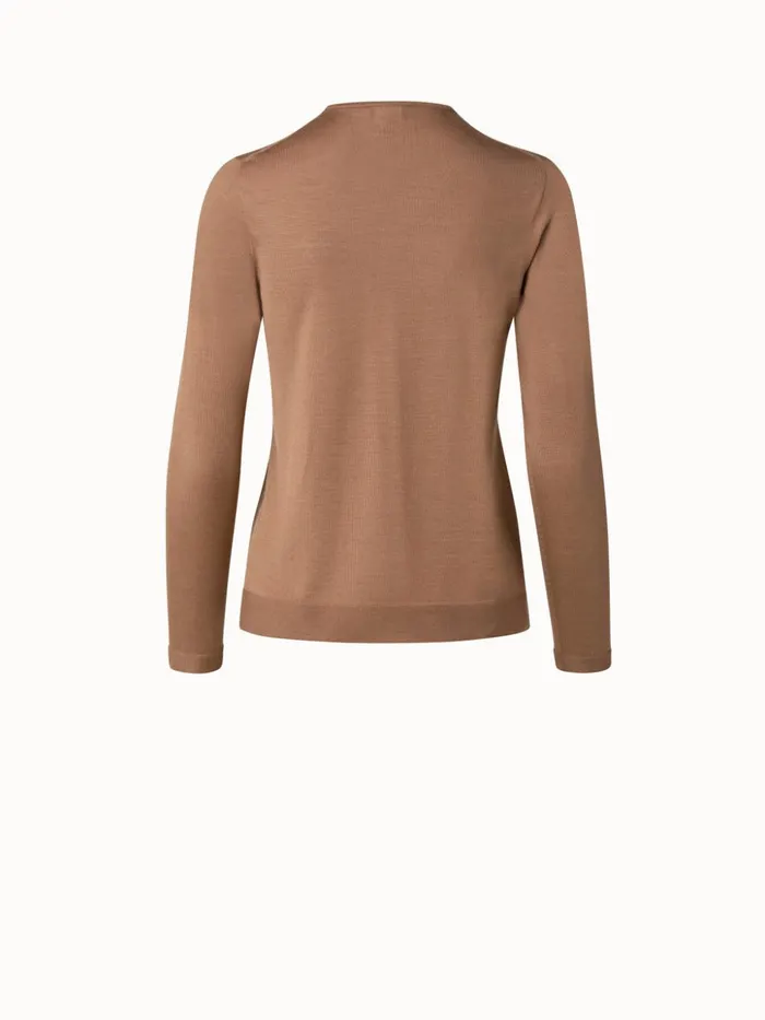 Fine Gauge Cashmere Silk Pullover Camel Women Akris Knitwear