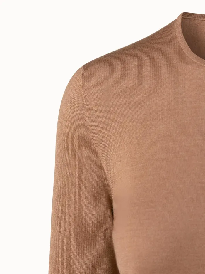 Fine Gauge Cashmere Silk Pullover Camel Women Akris Knitwear