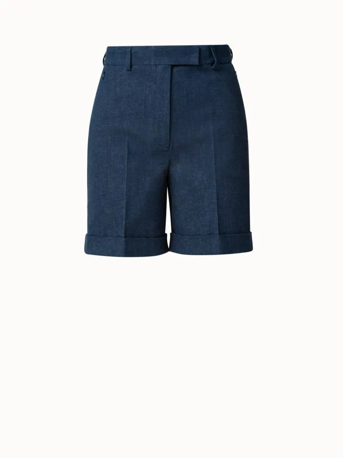 Florentina Cotton Denim Shorts Deep Blue Women Akris Pants