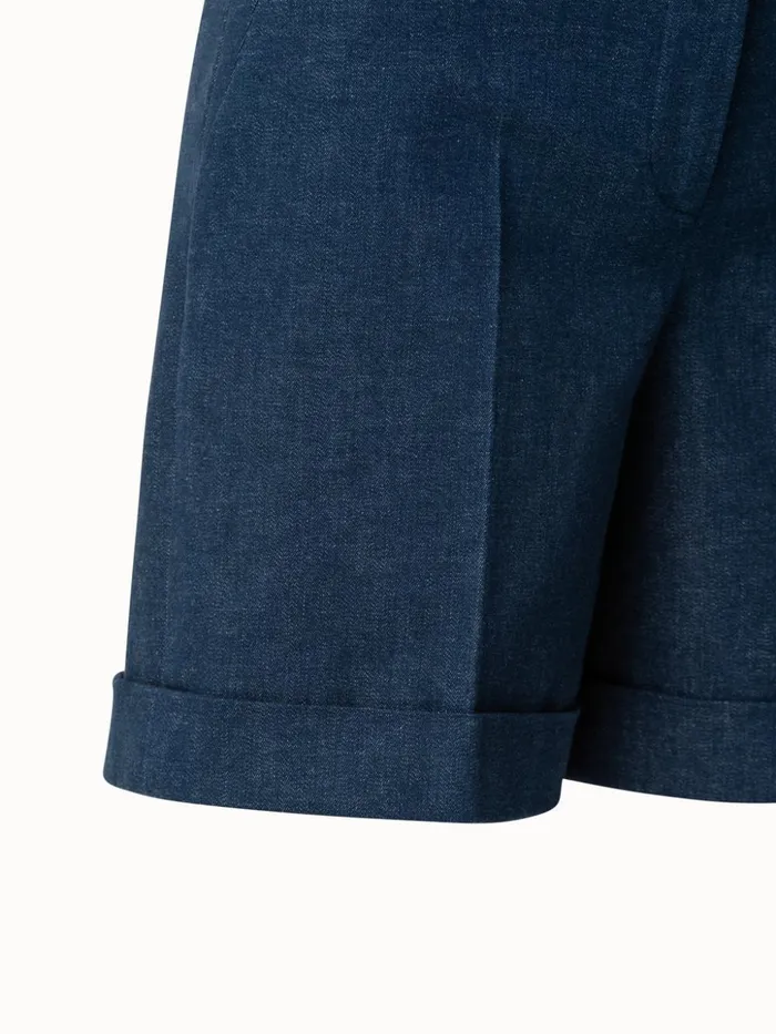 Florentina Cotton Denim Shorts Deep Blue Women Akris Pants