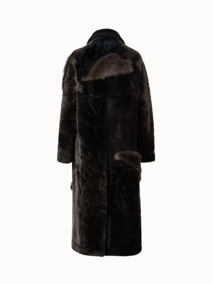 Flower Patchwork Shearling Coat Moss Women Akris Coats