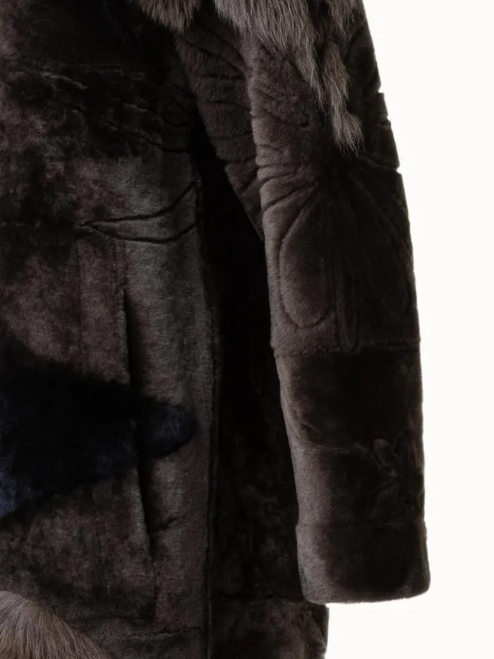 Flower Patchwork Shearling Coat Moss Women Akris Coats