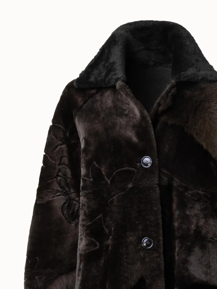 Flower Patchwork Shearling Coat Moss Women Akris Coats