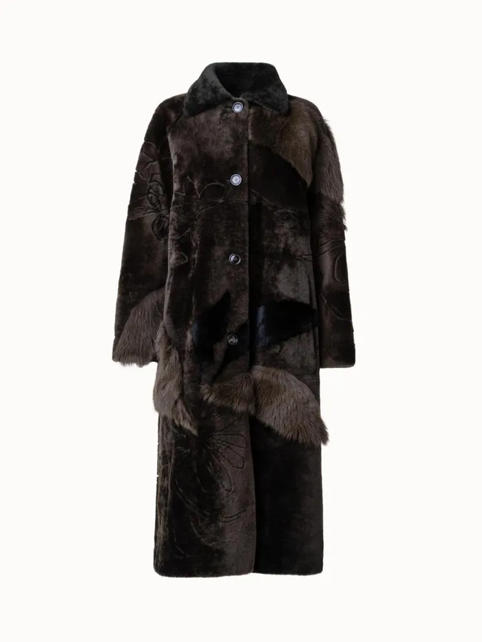 Flower Patchwork Shearling Coat Moss Women Akris Coats