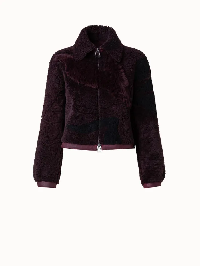 Flower Patchwork Shearling Short Jacket Blackberry Women Akris Jackets