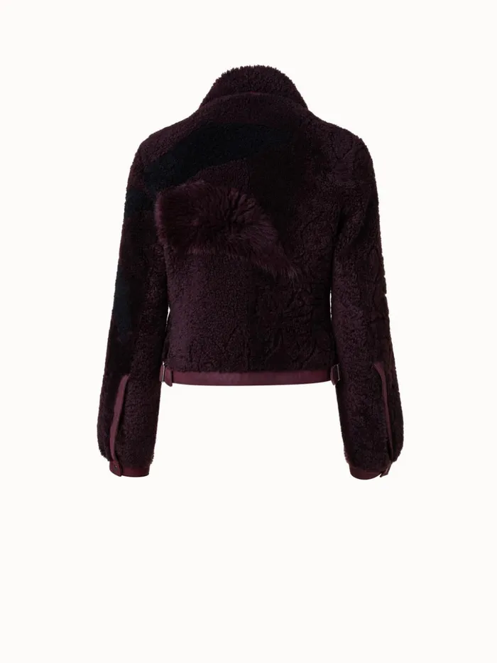 Flower Patchwork Shearling Short Jacket Blackberry Women Akris Jackets