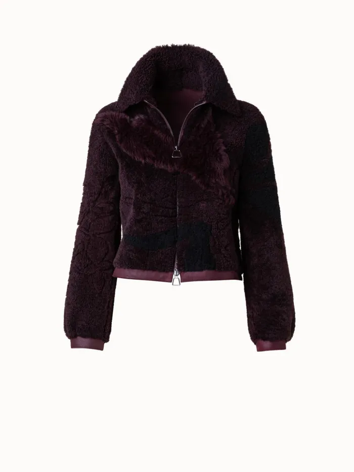 Flower Patchwork Shearling Short Jacket Blackberry Women Akris Jackets