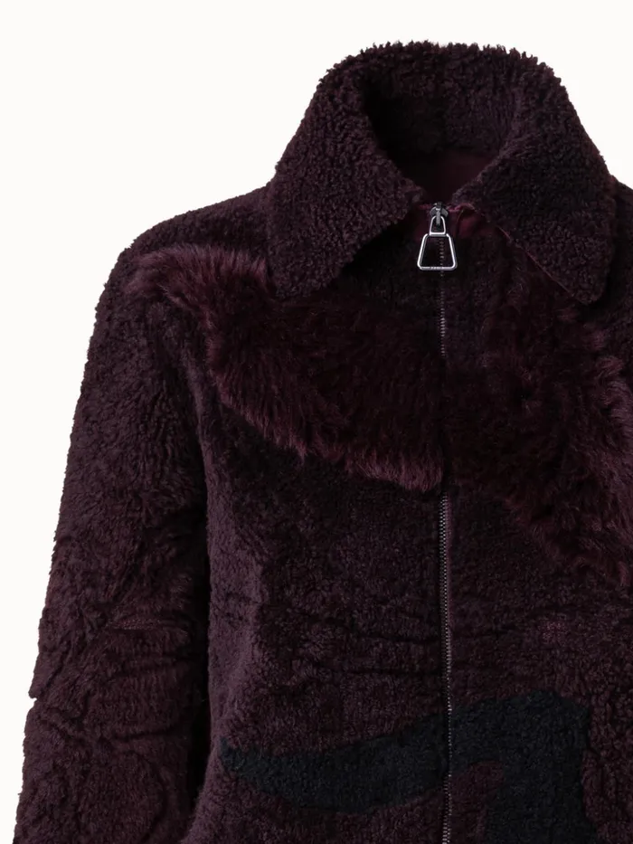 Flower Patchwork Shearling Short Jacket Blackberry Women Akris Jackets