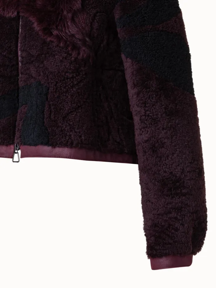 Flower Patchwork Shearling Short Jacket Blackberry Women Akris Jackets
