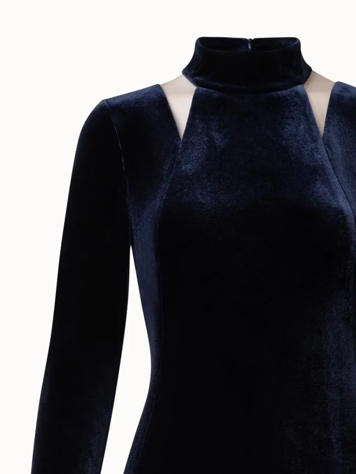 Fluid Velvet Gown Navy Women Akris Dresses