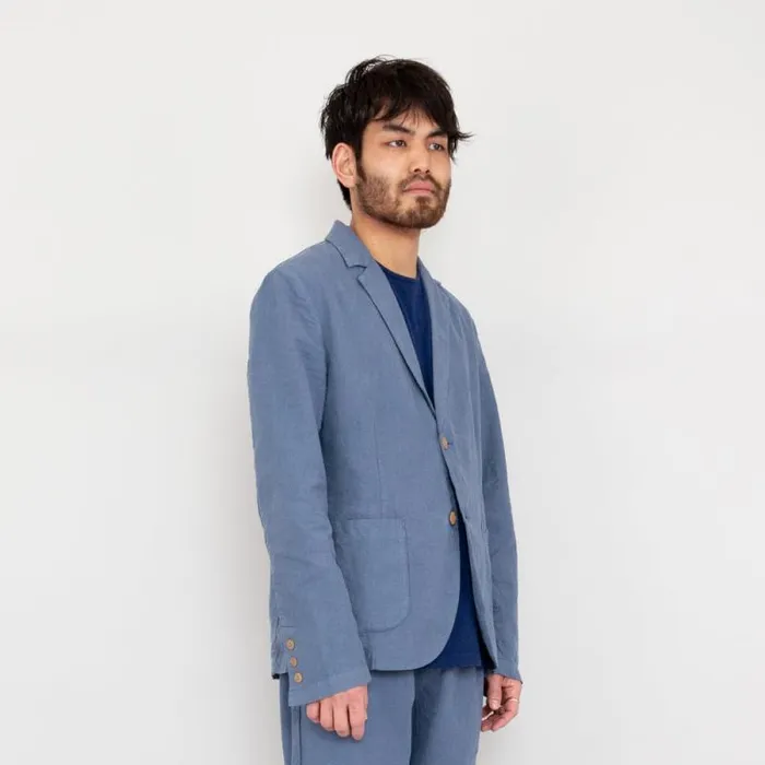 Folk Clothing Outerwear Cotton Linen Blazer 8211 Woad 8211 Mens