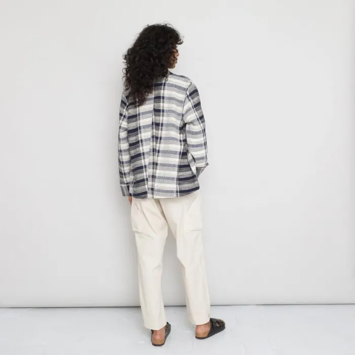 Folk Clothing Shirting Pleated Shirt 8211 Navy Basket Weave Check 8211 Womens