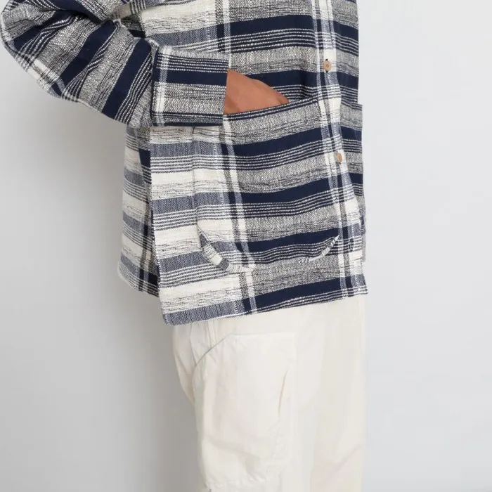 Folk Clothing Shirting Pleated Shirt 8211 Navy Basket Weave Check 8211 Womens