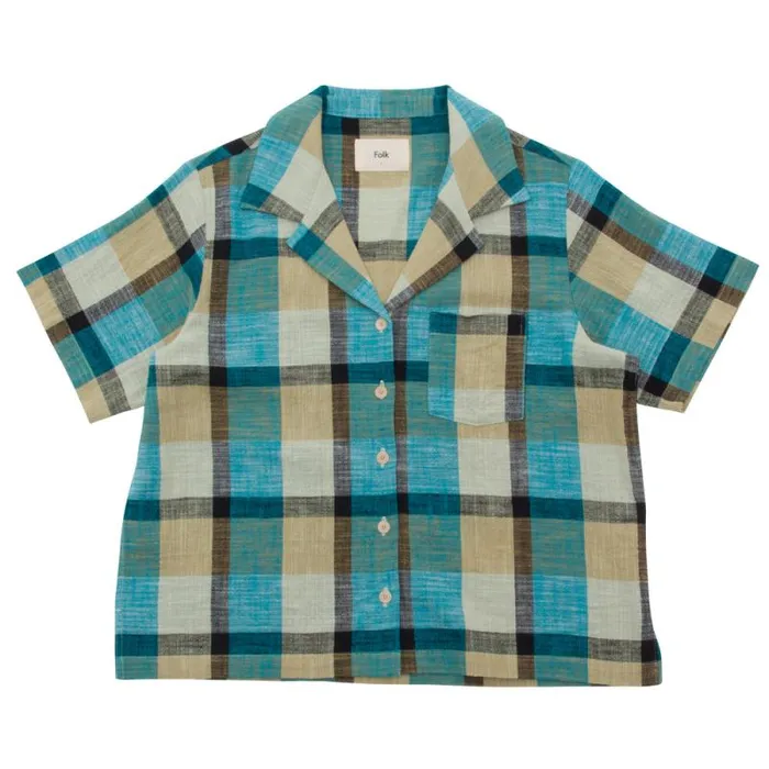 Folk Clothing Shirting Short Sleeve Soft Collar Shirt 8211 Multigingham Check 8211 Womens