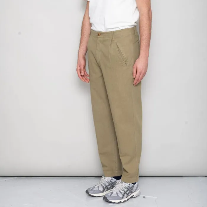 Folk Clothing Trousers Assembly Pant 8211 Olive Herringbone 8211 Mens
