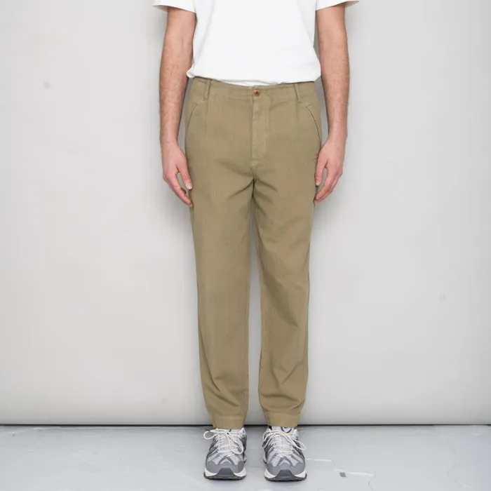 Folk Clothing Trousers Assembly Pant 8211 Olive Herringbone 8211 Mens