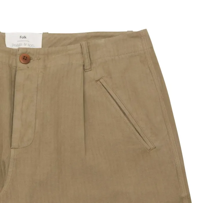 Folk Clothing Trousers Assembly Pant 8211 Olive Herringbone 8211 Mens
