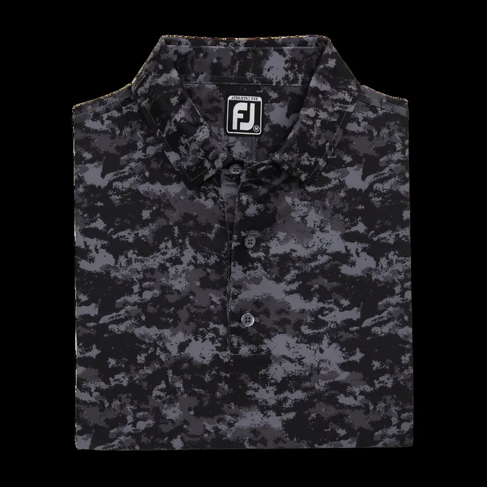 FootJoy Shirts Men Athletic Fit Cloud Camo Lisle Black
