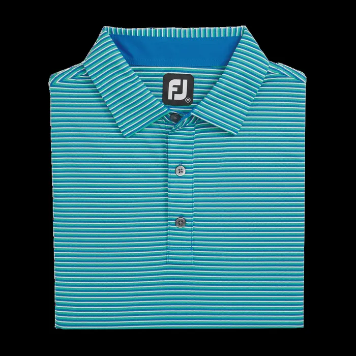 FootJoy Shirts Men Regent Stripe Pique Blue Emerald White