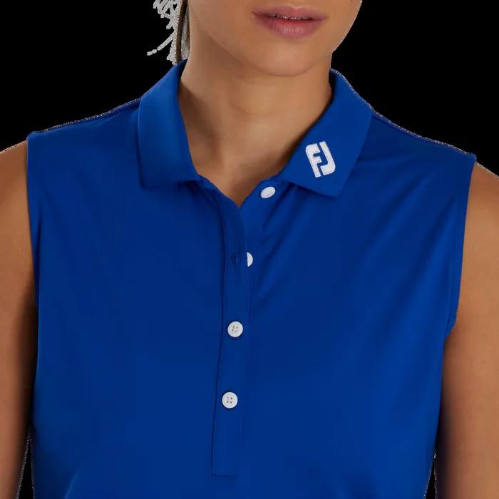 FootJoy Shirts Women Solid Lisle Sleeveless FJ Tour Collar Cobalt FootJoy Shirts Women Solid Lisle Sleeveless FJ Tour Collar Cobalt