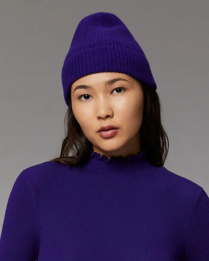 From Future Cashmere Beanies Cuffed Beanie With Small Ribs Winter Purple