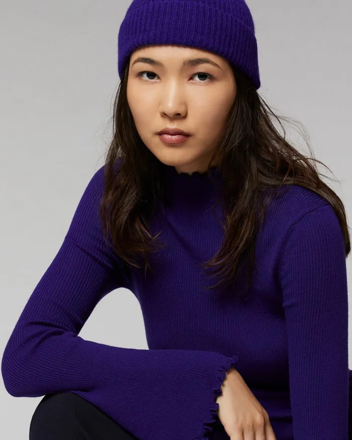 From Future Cashmere Beanies Cuffed Beanie With Small Ribs Winter Purple