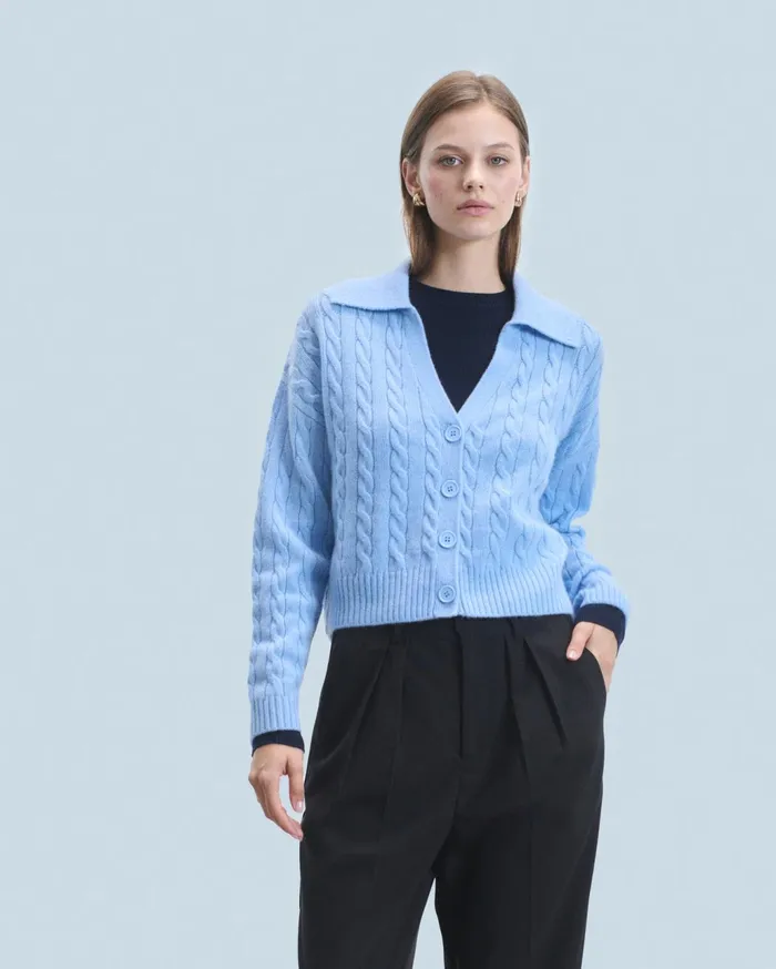 From Future Cashmere Cardigans Women Ribbed Cardigan Sweater Fairy Blue