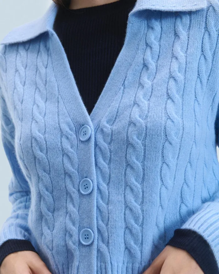From Future Cashmere Cardigans Women Ribbed Cardigan Sweater Fairy Blue