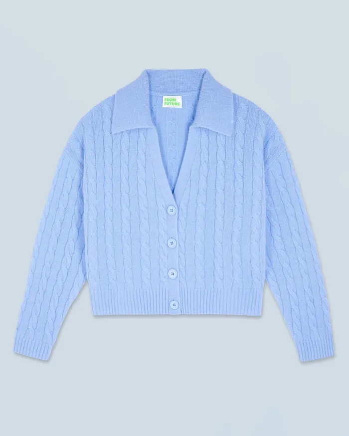 From Future Cashmere Cardigans Women Ribbed Cardigan Sweater Fairy Blue