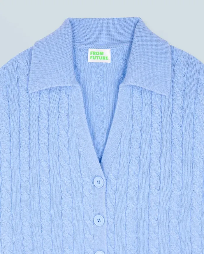From Future Cashmere Cardigans Women Ribbed Cardigan Sweater Fairy Blue